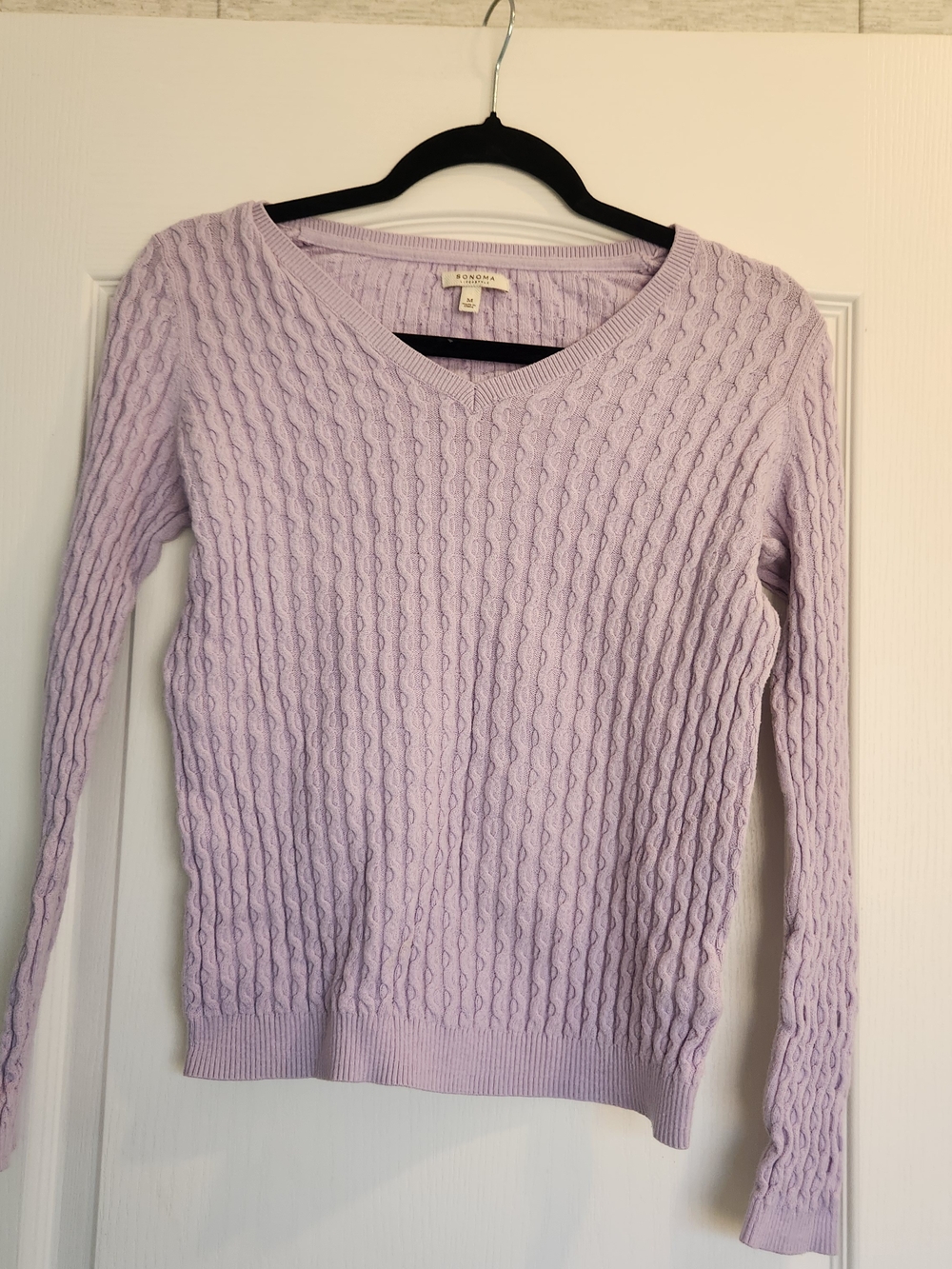 Sonoma Lavender Cable Knit V-Neck Sweater M Euc